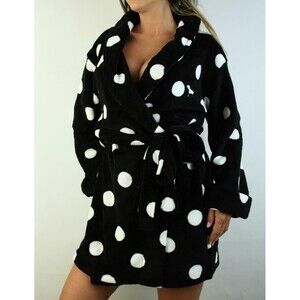 Victoria's Secret PINK Sleepwear Polka Dot Tie Belt Plush Fleece Short Robe M/L